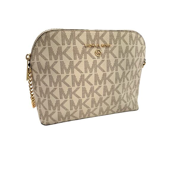 Michael Kors Classic Cream Logo Monogram Crossbody Gold Chain Shoulder Luxury - Picture 10 of 10